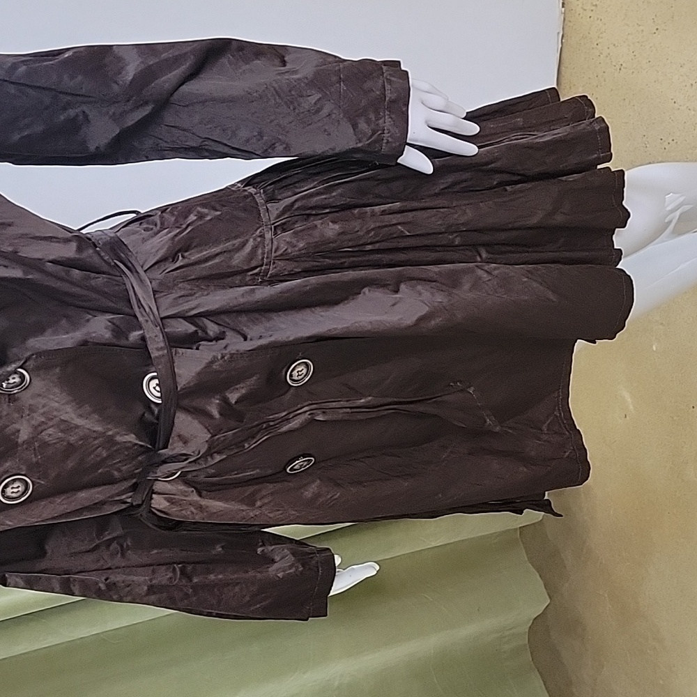 Joseph Ribkoff Pleated Metallic Button Button Down Trench Coat Size 12 - Picture 4 of 12